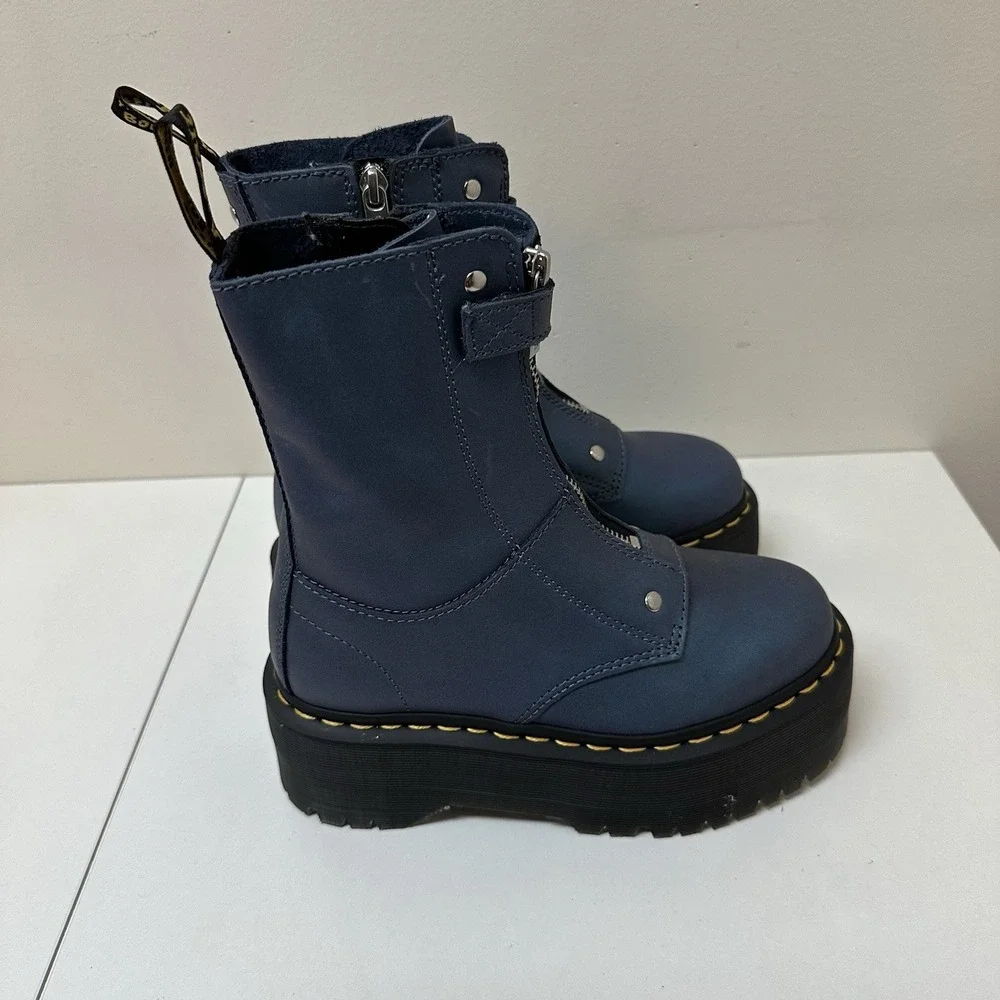 Dr Martens Jetta Hi Max Metallic Platform Boots Deep Blue Women Size 5 NEW